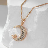 Enamel Moon Star Pendant Necklace for Women with CZ Stone