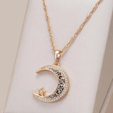 Enamel Moon Star Pendant Necklace for Women with CZ Stone