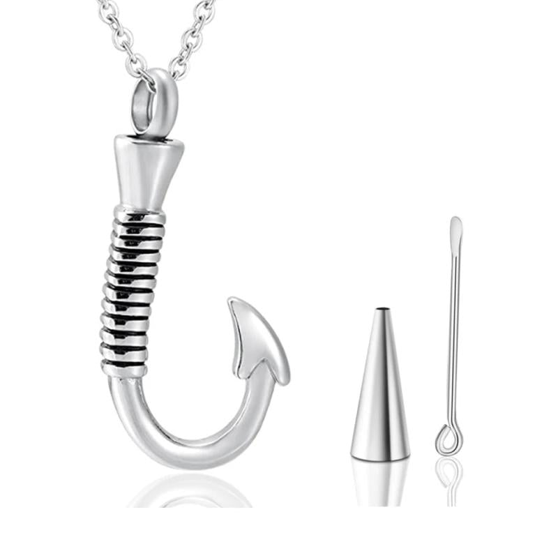Stainless Steel FishingHook Pendant Necklace Cremation Urn