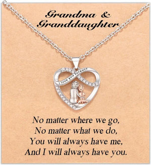 Grandma Granddaughter Necklace W Wish Card, Infinity Heart Pendant