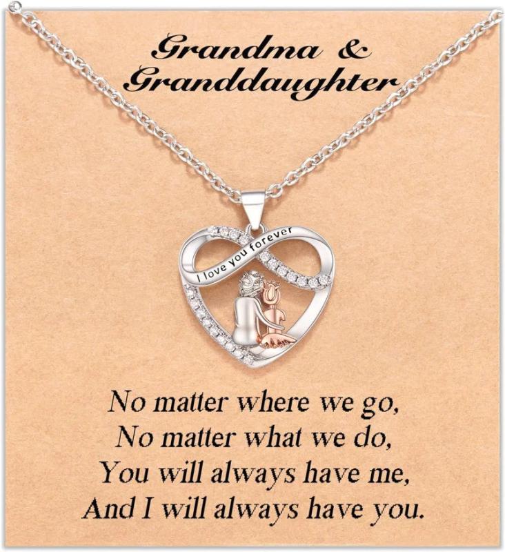 Grandma Granddaughter Necklace W Wish Card, Infinity Heart Pendant
