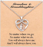 Grandma Granddaughter Necklace W Wish Card, Infinity Heart Pendant