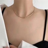 Women Stainless Steel Flat Stacking Necklace Upscale Jewelry Chain Choker
