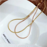 Women Stainless Steel Flat Stacking Necklace Upscale Jewelry Chain Choker