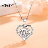 925 Silver Women's Heart Pendant Necklace High CZ Hollow Design