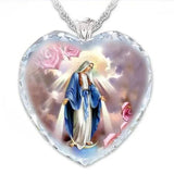Peach Heart Jesus Quartz Necklace - Virgin Mary Crystal Love-Heart Necklace