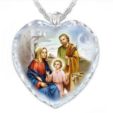 Peach Heart Jesus Quartz Necklace - Virgin Mary Crystal Love-Heart Necklace