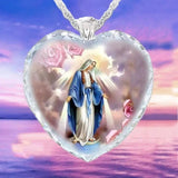 Peach Heart Jesus Quartz Necklace - Virgin Mary Crystal Love-Heart Necklace