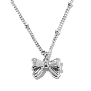 Stainless Steel Bowknot Necklace Pendant 18K PVD Plated Women's Jewelry Gift