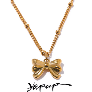 Stainless Steel Bowknot Necklace Pendant 18K PVD Plated Women's Jewelry Gift