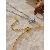 Stainless Steel Bowknot Necklace Pendant 18K PVD Plated Women's Jewelry Gift