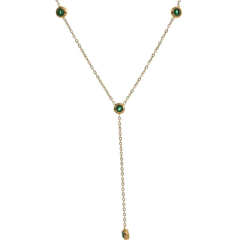 Minimalist CZ Thin Chain Bib Necklace Stainless Steel