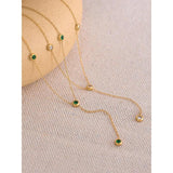 Minimalist CZ Thin Chain Bib Necklace Stainless Steel