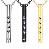 Unisex Pet Jewelry Cylinder Crystal Memorial Urn Paw Pendant Necklace