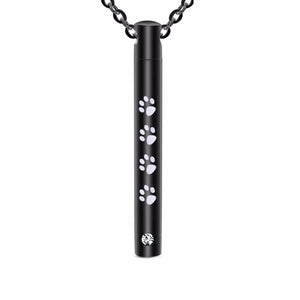 Unisex Pet Jewelry Cylinder Crystal Memorial Urn Paw Pendant Necklace