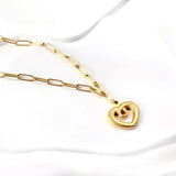 Vintage Big Heart Pendant Necklace Chunky Link Chain Steel Gothic Jewelry
