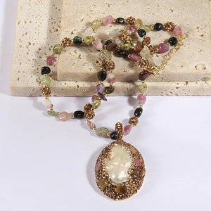 Tourmaline Chip Stone Necklace Baroque Pearl / Amethyst Dorp Necklaces