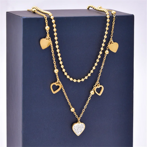 316L Stainless Steel Zircon Love Heart Charm Chain Choker Necklaces For Women