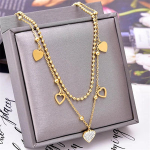 316L Stainless Steel Zircon Love Heart Charm Chain Choker Necklaces For Women