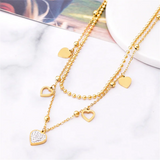316L Stainless Steel Zircon Love Heart Charm Chain Choker Necklaces For Women