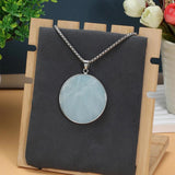 41mm Amazonite Flash Labradorite Stone Pendant Necklace Stainless Steel