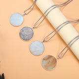 41mm Amazonite Flash Labradorite Stone Pendant Necklace Stainless Steel