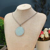 41mm Amazonite Flash Labradorite Stone Pendant Necklace Stainless Steel