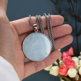 41mm Amazonite Flash Labradorite Stone Pendant Necklace Stainless Steel