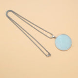 41mm Amazonite Flash Labradorite Stone Pendant Necklace Stainless Steel