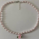Pearl Satin Rose Necklace Coquettish Party Necklace