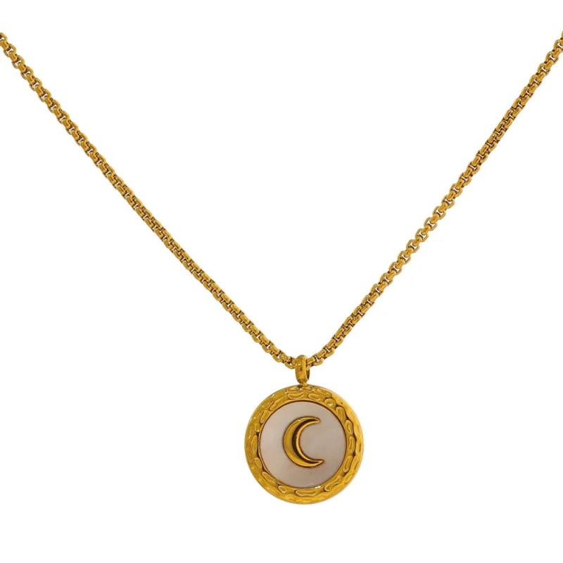 Moon Shell Collar Necklace Stainless Steel Chain Statement