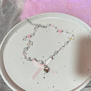Kpop Goth Y2K Heart Bowknot Choker Necklace for Women