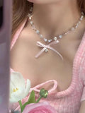 Kpop Goth Y2K Heart Bowknot Choker Necklace for Women