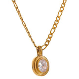 Geometric CZ Oval Pendant Necklace Golden Jewelry Women