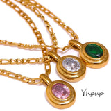Geometric CZ Oval Pendant Necklace Golden Jewelry Women