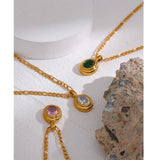 Geometric CZ Oval Pendant Necklace Golden Jewelry Women