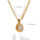 Geometric CZ Oval Pendant Necklace Golden Jewelry Women
