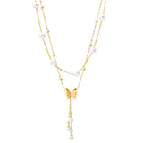 316L Stainless Steel Butterfly Pearl Charm Choker Necklace