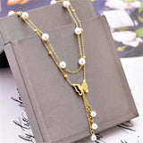 316L Stainless Steel Butterfly Pearl Charm Choker Necklace