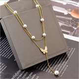 316L Stainless Steel Butterfly Pearl Charm Choker Necklace