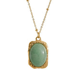 Square Pendant Stainless Steel Necklace Amethyst Green Aventurine