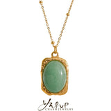 Square Pendant Stainless Steel Necklace Amethyst Green Aventurine