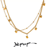 Stainless Steel Square Drop Chain Double Layered Overlay Necklace