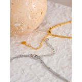 Stainless Steel Square Drop Chain Double Layered Overlay Necklace