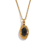 Stylish Oval Pendant Necklace Natural Stone Stainless Steel Women's Jewelry
