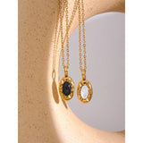 Stylish Oval Pendant Necklace Natural Stone Stainless Steel Women's Jewelry