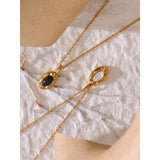 Stylish Oval Pendant Necklace Natural Stone Stainless Steel Women's Jewelry