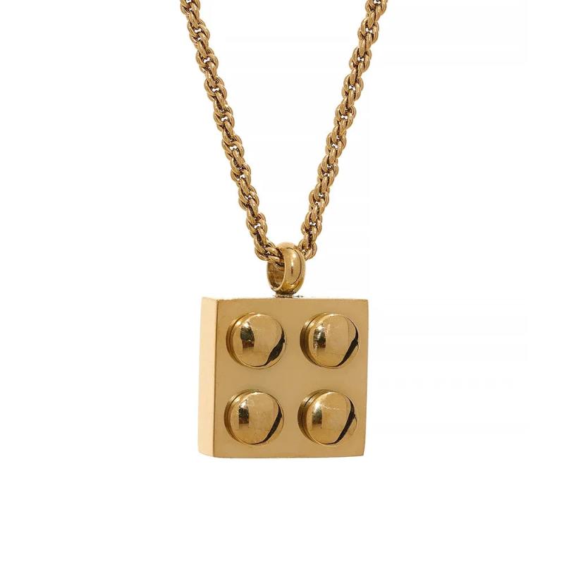 Stainless Steel Checkerboard Pendant Necklace Classic Stylish Jewelry