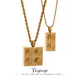 Stainless Steel Checkerboard Pendant Necklace Classic Stylish Jewelry