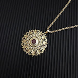 Long Pendant Necklace Women Ethnic Wedding Gift Morocco Caftan Metal Flower